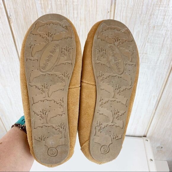 Gabriella Rocha Tan Suede‎ Lined Beaded  Moccasins Sz 5 Trending Fur Lining - Picture 6 of 7
